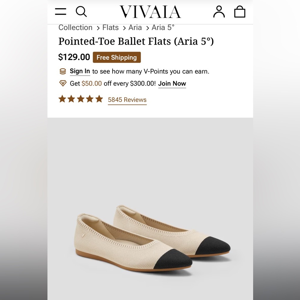 VIVAIA Pointed Toe Ballet Flats